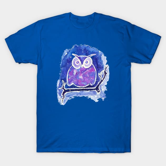 Watercolor Galaxy Owl T-Shirt by Wingedwarrior